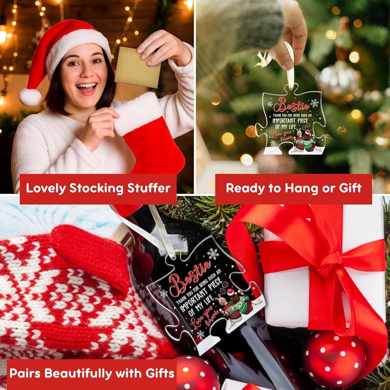 SUCHAGIFT Best Friend Ornaments for Christmas Tree - Best Friends Bestie Ornaments for Women - Bestie Friendship Christmas Ornament - Besties Gifts for Women - Acrylic Puzzle Piece Ornament 2025 - Image 5